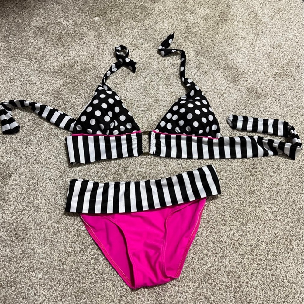 Hot pink striped bikini